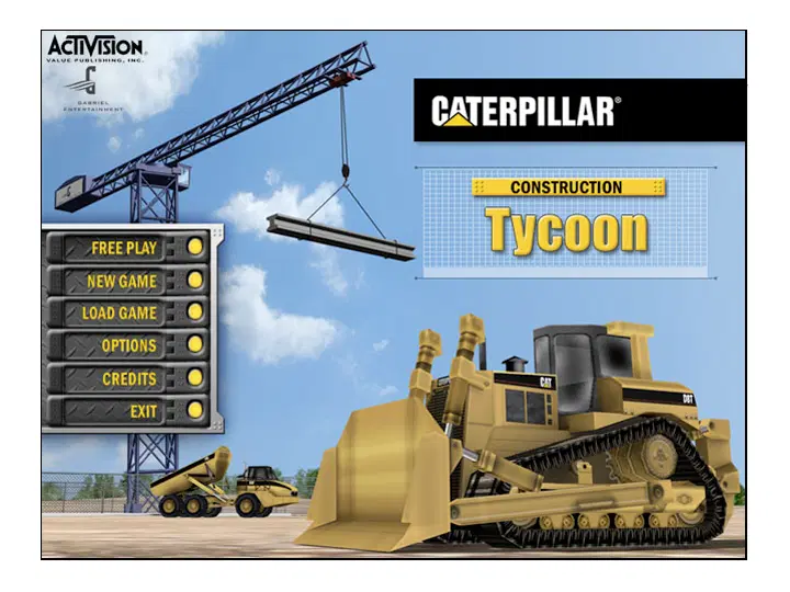 Caterpillar Construction Tycoon — licensed heavy construction machines working a build site